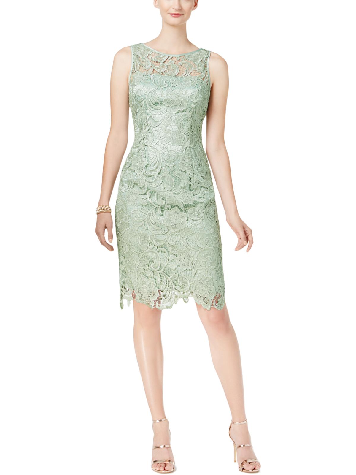 Adrianna Papell Womens Lace Above Knee Cocktail Dress Green 2